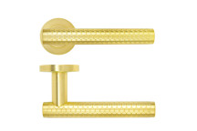 Favo Lever On Round Rose Oscuro Satin Brass Finish