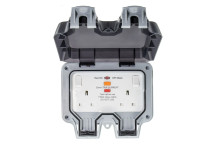 Waterproof IP66 Socket 2 Gang Inc RCD Grey*