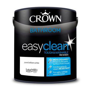 Crown Easy Clean Bathroom Emulsion Brilliant White 2.5l*