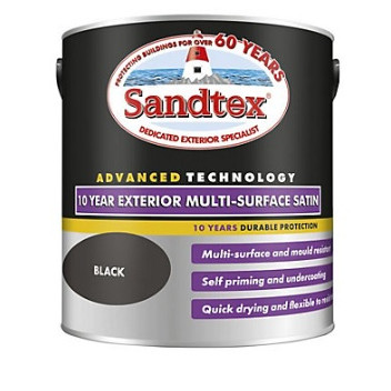 Sandtex 10 Year Exterior Multi Surface Satin Paint Black 750ml*