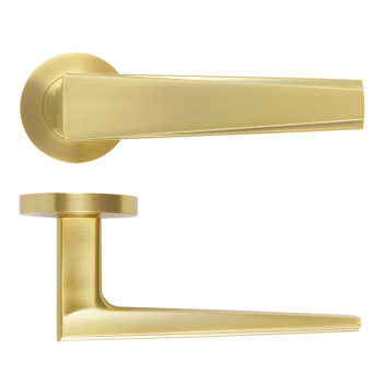 Veloce Lever On Round Rose Satin Brass Finish