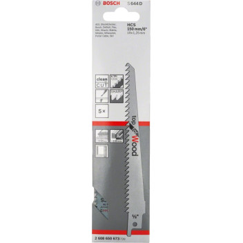 Bosch S644D Recip Saw Blades Wood 150mm (5)*