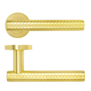 Favo Lever On Round Rose Oscuro Satin Brass Finish