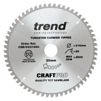 Trend CSB/CC21660 Craft Saw Blade Cross Cut 216 x 60T x 30mm Bore*