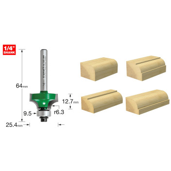 Trend C076 X 1/4TC Rounding Over Cutter 6.3mm radius x 1/4tc*