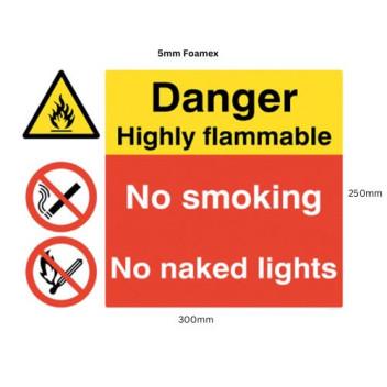 5mm Foamex Sign 300 x 250mm Danger Highly Flammable*