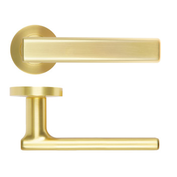 Frigo Lever On Round Rose Satin Brass Finish