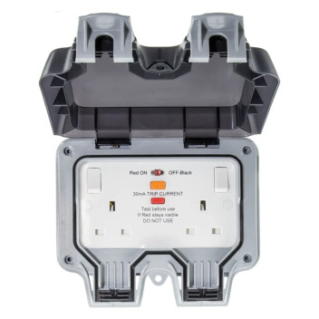 Waterproof IP66 Socket 2 Gang Inc RCD Grey*
