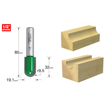 ZZ- Trend Radius 9.5mm x 32mm x 80mm Router Bit Draining Groove*
