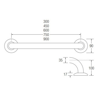 Grab Rail White Steel 35mm x 300mm*